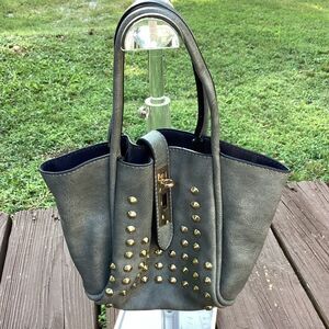 Studded Dark Green Satchel Bag Fashion Purse Handbag‎ Mini Tote Designer Style